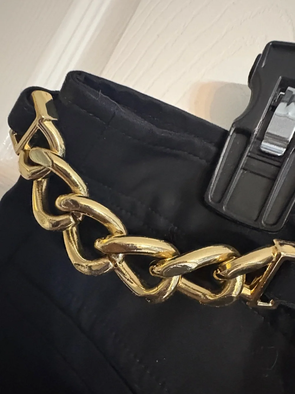 Michael Kors Black Straight-Leg Pants with Gold Chain Accent